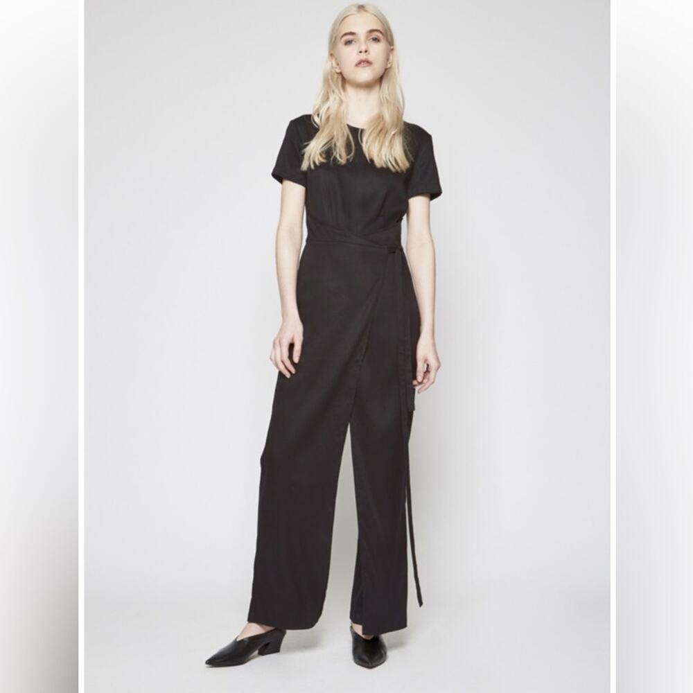 Shaina Mote Miro wrap jumpsuit navy blue 100% lyocell tie waist wide leg minimal